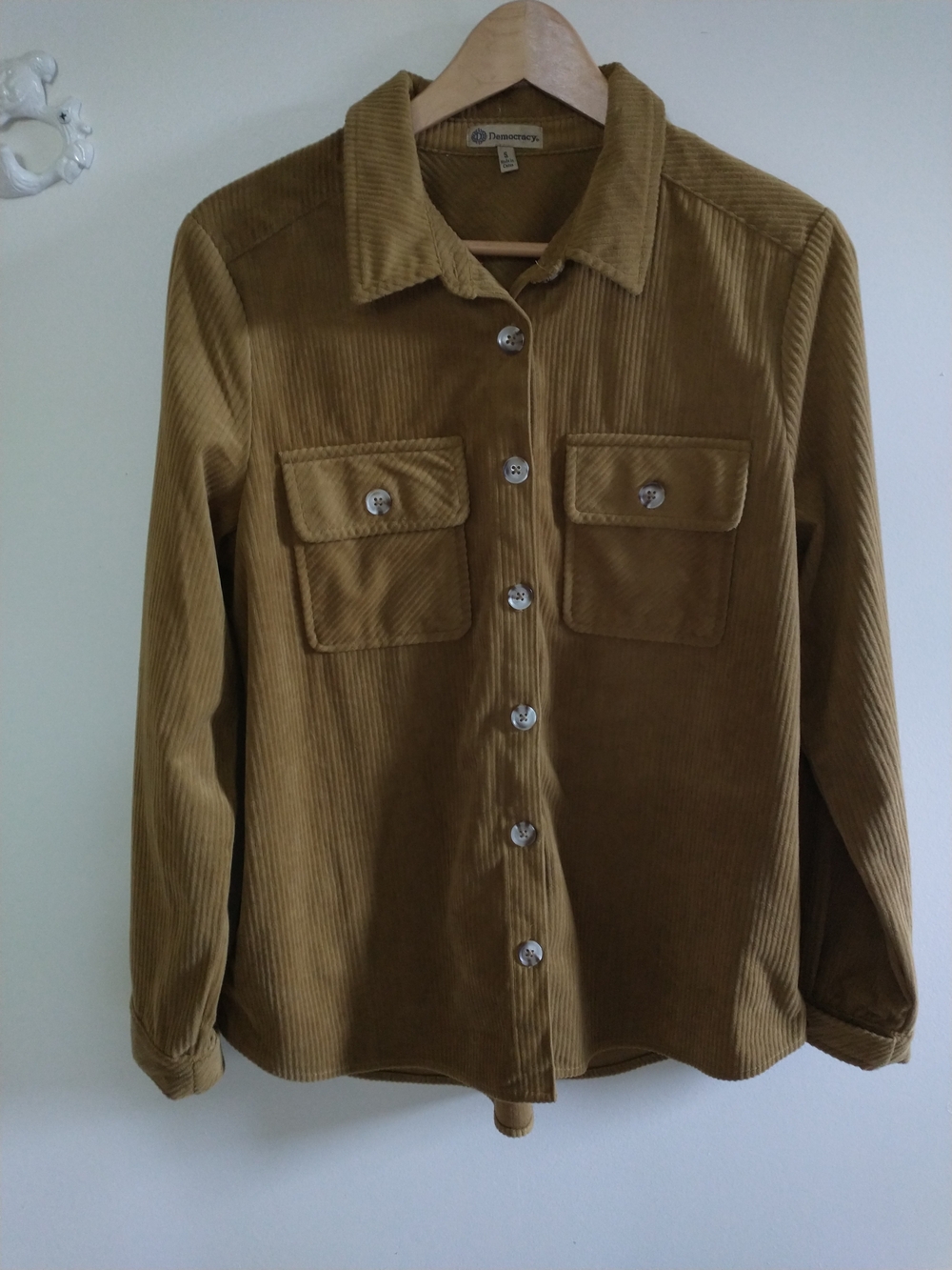 Democracy Mustard Yellow Corduroy Button-Up Utility Shacket Jacket S